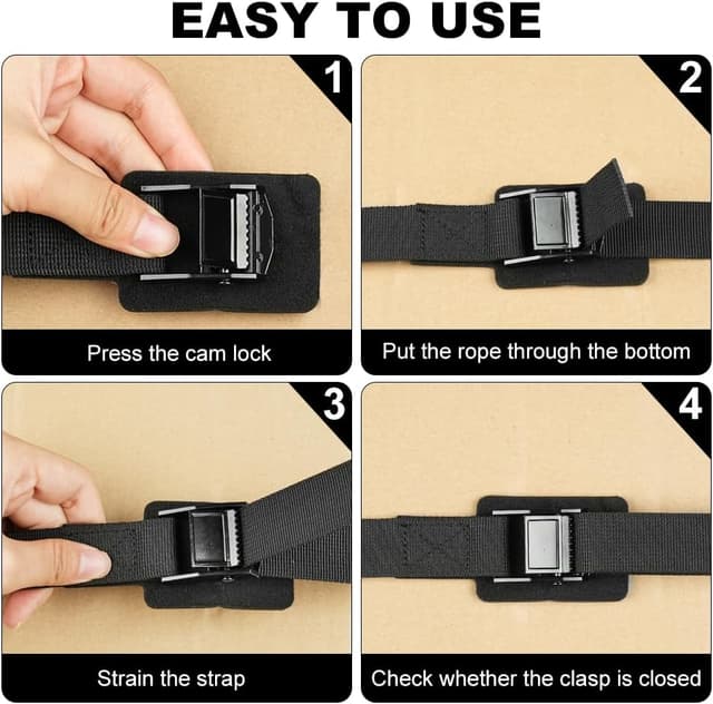 Detalle de URAQT Lot de 4 sangles d’arrimage avec boucle à cliquet, 0,5 m x 25 mm (capacité 250 kg par pièce)