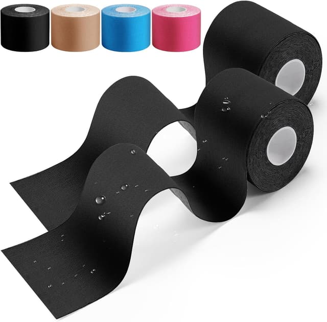 Detalle de HONYAO Nastro Kinesiologico 2 rotoli 5 cm x 5 m (kinesio tape nero) per ginocchio, spalla e gomito