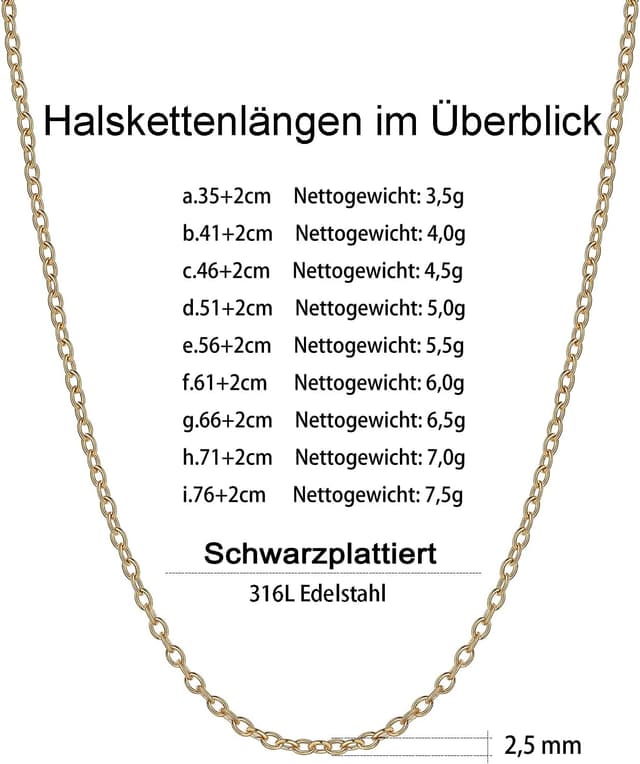 Detalle de Suplight Gliederkette Damen ohne Anhänger aus Edelstahl (316L) – Charm Choker in 1,4 mm / 2,5 mm, Längen 35–76 cm + 2 cm