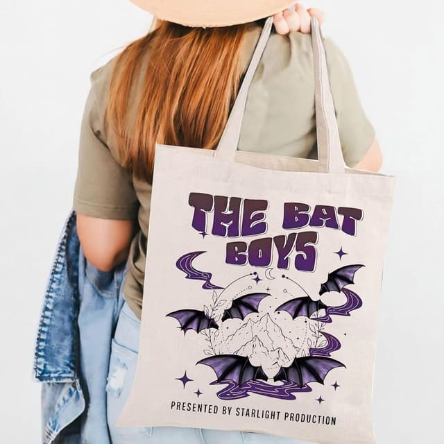Detalle 2 de AKTAP Fantasy Book Lovers Tote Bag (Acotar Bat Boys / Velaris design) — large canvas shopping bag