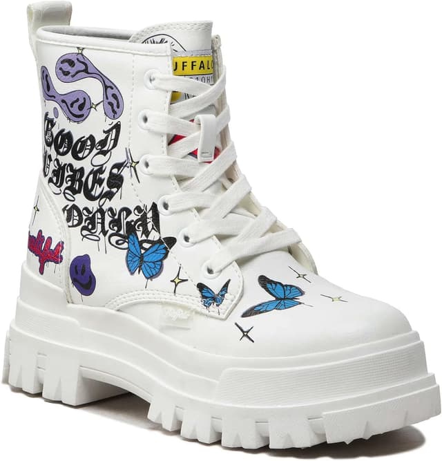 Detalle de Buffalo ASPHA RLD Laceup Mid: scarpe con zeppa 5 cm in look fashion vegan