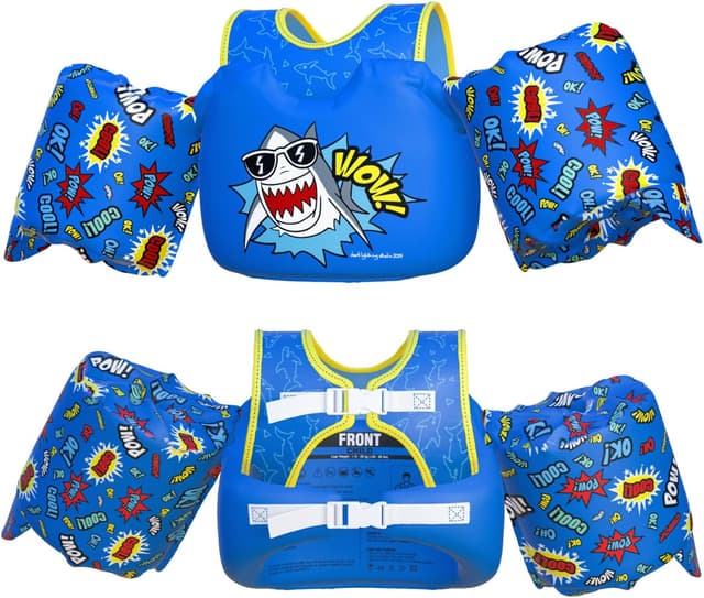 Detalle de Dark Lightning USCG-Approved Toddler Swim Vest (Ages 2–7) with Arm Floaties