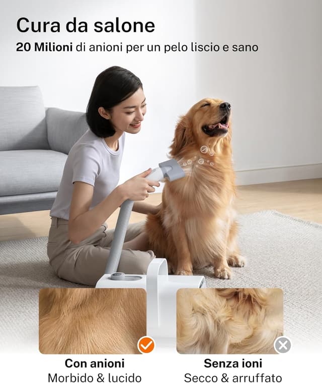 Detalle 2 de HomeRunPet Ultra Silenzioso soffiatore asciugacapelli per cani con 99 velocità e controllo temperatura