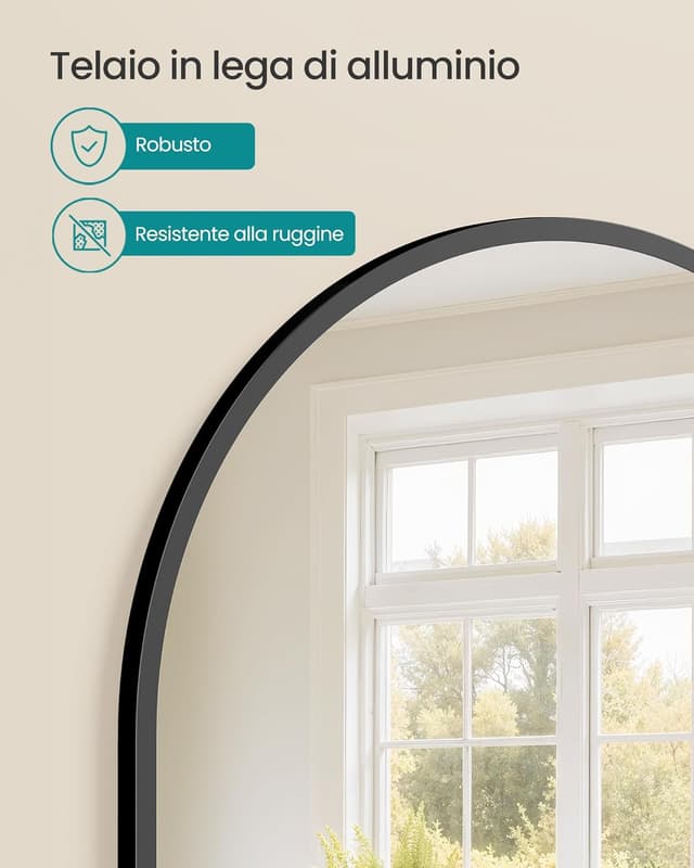 Detalle 2 de SONGMICS specchio da bagno a parete ad arco con cornice in alluminio LWM011BD01, 91 x 61 cm nero inchiostro