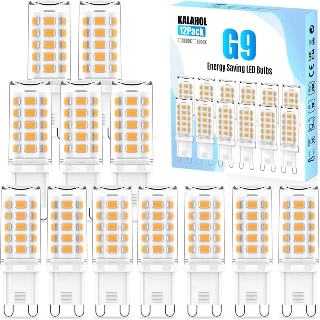 Detalle de KALAHOL 12 Pack G9 LED Bulbs (Warm White 3000K, 4W) – Non-dimmable, Flicker-free