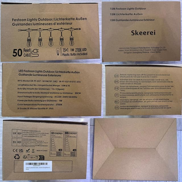 Detalle 2 de 15 m LED-Lichterkette für außen (IP65) mit 15+1 E27-Lampen, 2700K warmweiß – dimmbar & wetterfest