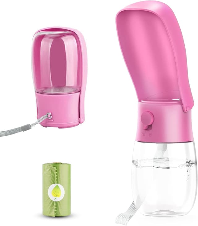 Detalle de Gezimetie Dog Water Bottle (300ML) – Foldable, BPA-free travel dispenser with filter and spill-lock