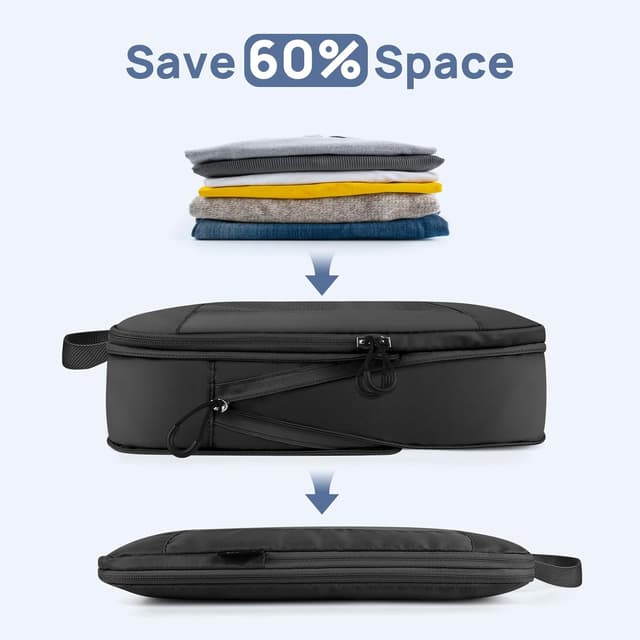 Detalle de Carttiya Compression Packing Cubes (Black) – Expandable travel organisers, 6-pack