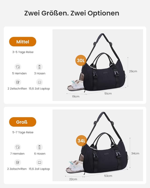 Detalle de LOVEVOOK Sporttasche für Damen & Herren – Gym Bag mit Schuhfach, Befestigung für Yogamatte und Weekender-Option
