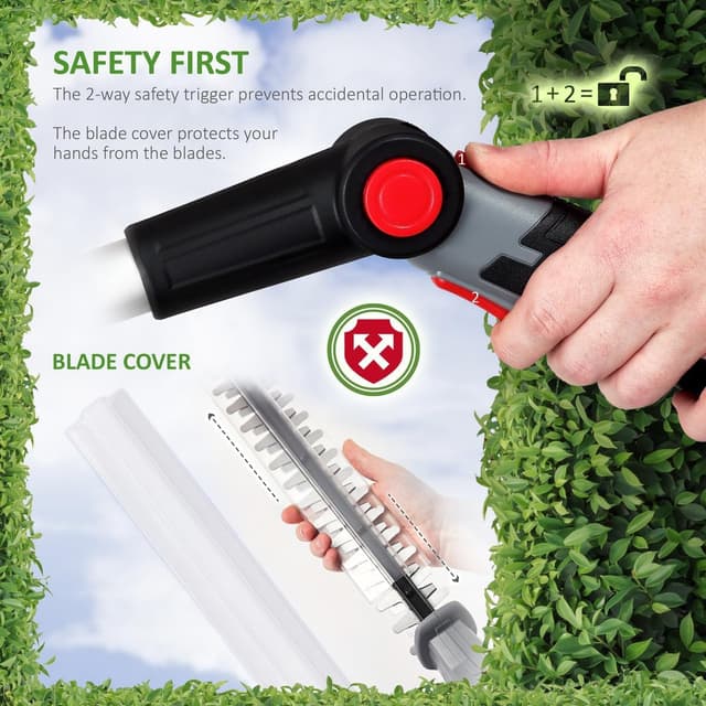 Detalle de NETTA 12V Cordless Pole Hedge Trimmer with 2.35m Reach, 45cm Blade and Pivoting Head