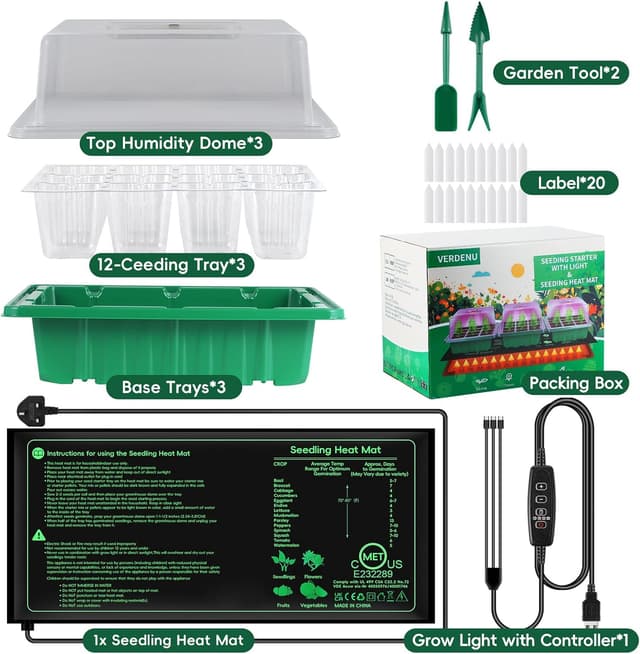 Thumbnail 6 de Verdenu Seed Tray with Grow Lights and Heating Mat (Pack of 3, 36-cell trays)