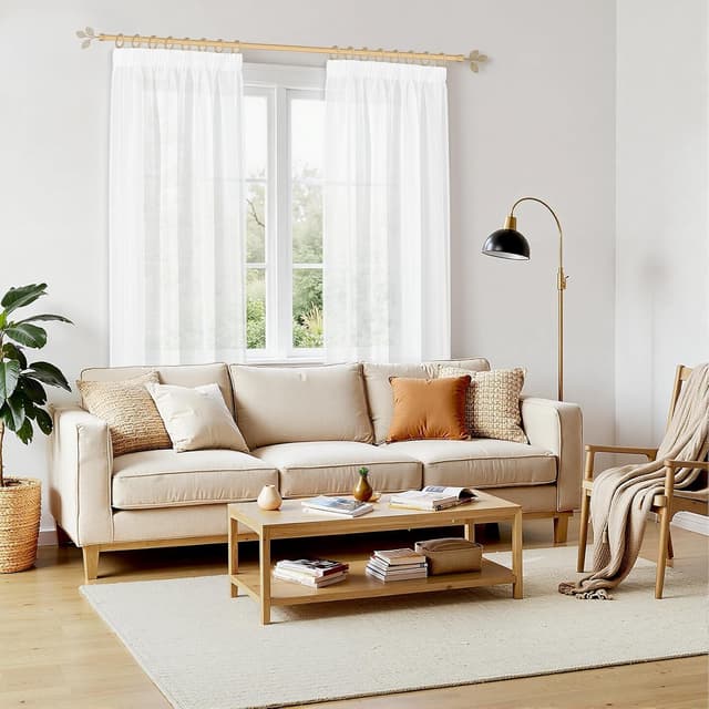 Detalle de MRTREES Gardinen mit Kräuselband, 2er-Set 160×140 cm (H×B) weiß kurz transparent in Leinenoptik