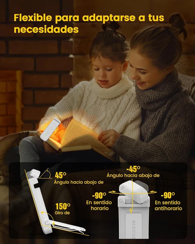 Detalle 2 de Glocusent Luz de Lectura LED Recargable USB con Pinzas📖