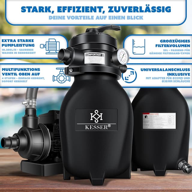 Thumbnail 6 de KESSER® Sandfilteranlage Sandfilteranlage+ (bis zu 20 kg Sand) mit 4-Wege-Ventil, 800 g Filterbälle – für Pools bis 10 m³/h