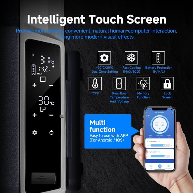 Detalle de AAOBOSI 36L dual-zone car fridge freezer with WiFi app control (12/24V DC & 100-240V AC)