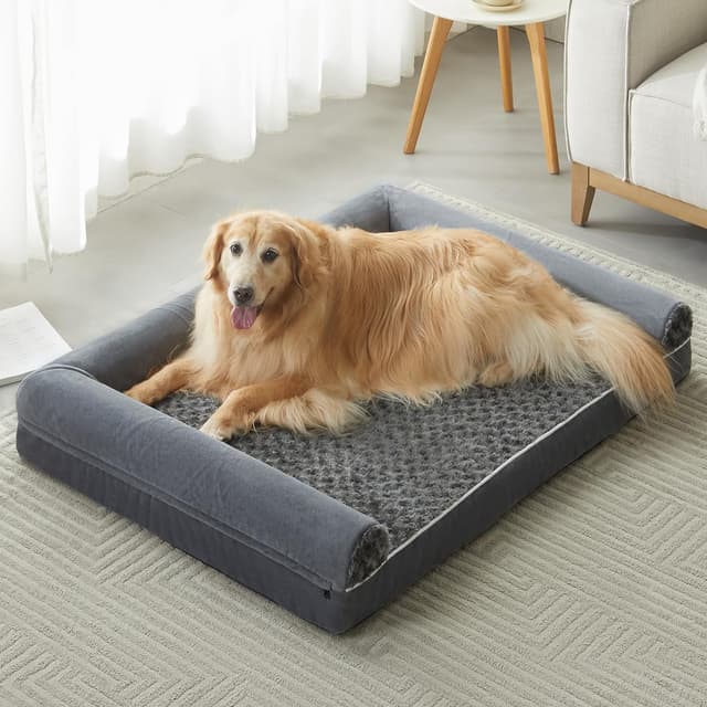 Detalle de BFPETHOME Orthopedic Waterproof Dog Bed for Large Dogs (Big Couch-Style, Removable Cover)