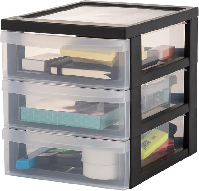 Detalle de IRIS Ohyama Tour de rangement plastique A5 avec 3 petits tiroirs (noir) DC-A5
