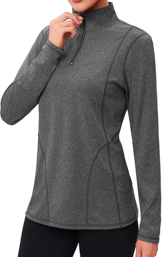 Detalle de Terecey Tee Shirt Sport Femme à manches longues avec 1/4 zip pour running, fitness et salle
