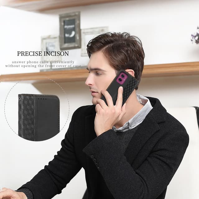 Detalle de CXTcase Flip Case für Motorola Moto G55 – PU-Leder & TPU, magnetischer Ständer, Schwarz