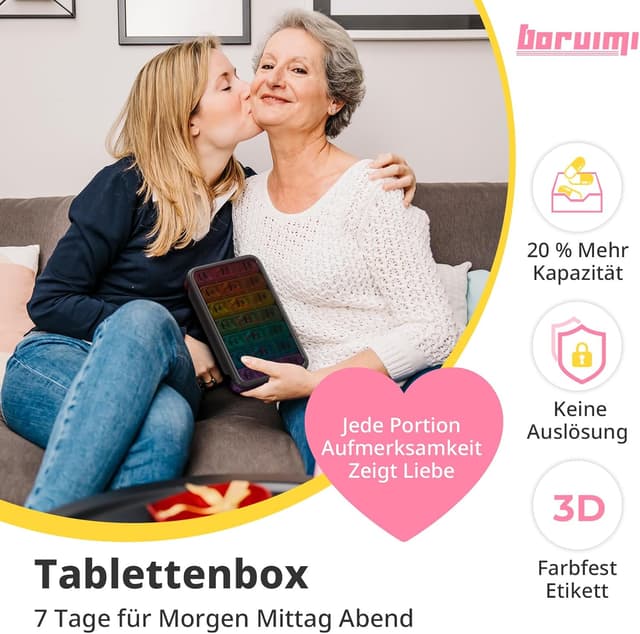 Detalle 2 de Doruimi Tablettenbox für 7 Tage mit 3 Fächern (Morgens/Mittags/Abends) – rosa, kompakt