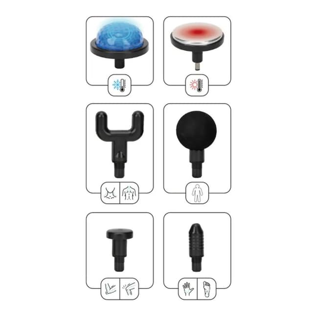 Detalle 2 de Klack pistola de masaje con compresión de calor o frío y 6 cabezales (negro)