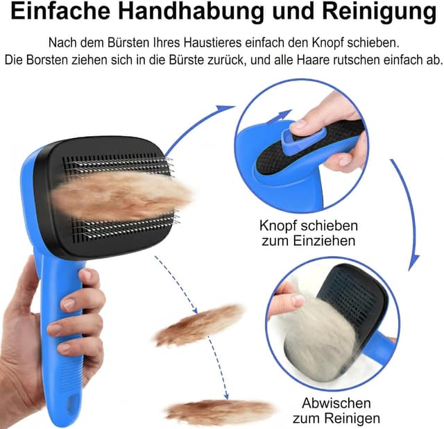 Detalle de Hundebürste für Unterwolle Ein-Klick blau