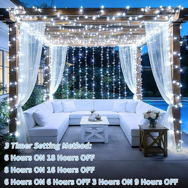 Detalle de 120M 1000 LED Outdoor Fairy Lights Plug-in with Remote Timer, Waterproof IP44, 8 Modes – Cool White