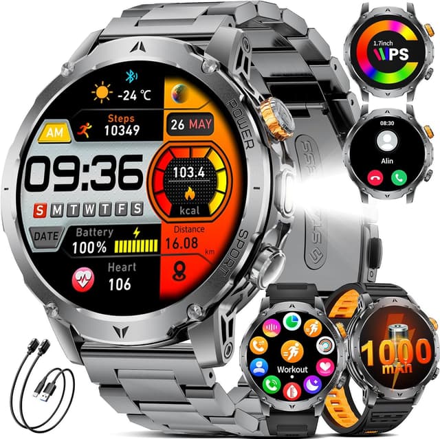 Detalle de LIGE Smartwatch Uomo EF24 con batteria da 1000mAh, display 1,7" e chiamate Bluetooth