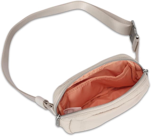 Detalle de Expatrié Milly marsupio donna beige puffer: borsa a tracolla piccola imbottita con fibbia in metallo