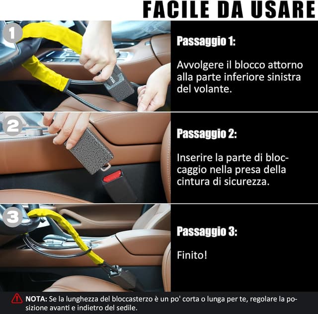 Thumbnail 5 de Tevlaphee Blocca sterzo universale, 3 chiavi