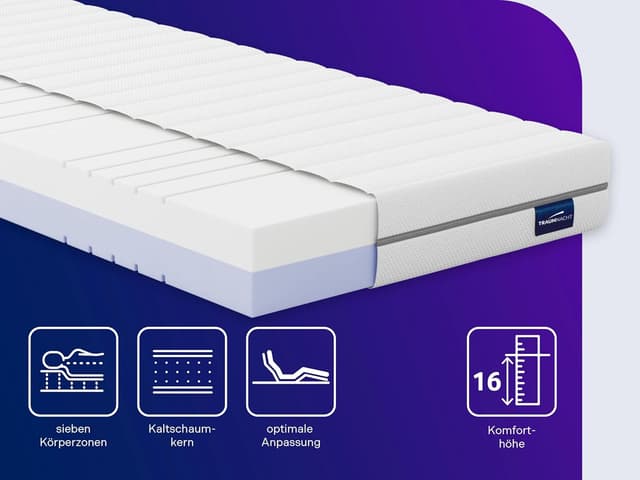 Detalle de Traumnacht orthopädische Kaltschaum Wendematratze 90x200 cm (7-Zonen) – atmungsaktiv & Öko-Tex zertifiziert, beidseitig nutzbar