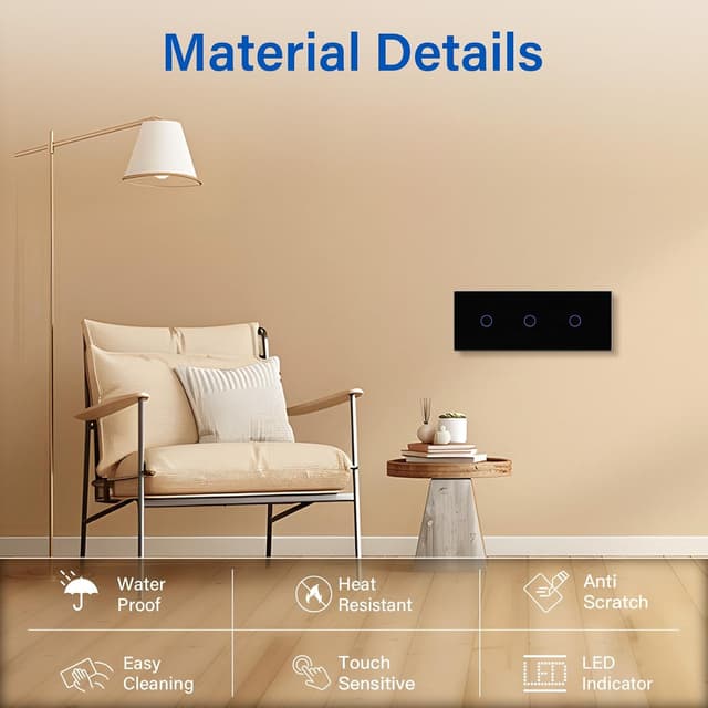 Detalle 2 de BSEED Interruptor táctil triple 500 W