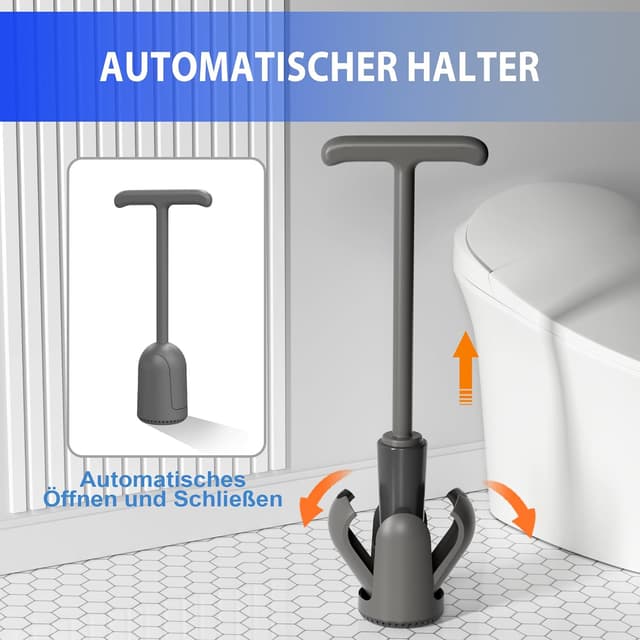Thumbnail 6 de Cinola Toiletten-Pömpel mit Halter (wandmontiert, mit verstecktem Halter, Doppelgriff, grau)
