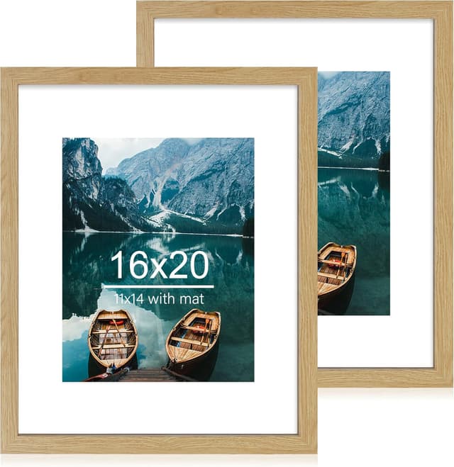 Detalle de Hongkee 16x20 Picture Frames Set of 2 (Natural Oak Wood Style) for 16x20 Photos or 11x14 With Mat