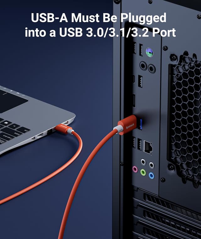 Detalle 2 de Syntech Link Kabel 5 m (USB 3.0 auf USB-C) für Meta Quest 3/2/Pro, Pico 4 & Steam VR – Orange