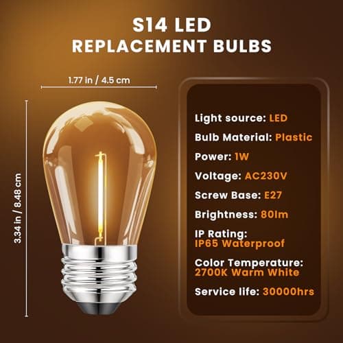 Detalle 2 de Svater E27 Bombillas LED S14 Vintage Edison 1W 💡 15 Unidades