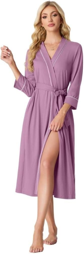 Detalle de Women’s PrinStory kimono-style dressing gown robe with 3/4 sleeves, pockets and fixed belt