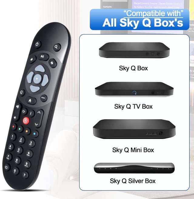 Detalle de Infrarot-Ersatzfernbedienung für Sky Q – kompatibel mit Sky Q Box, Mini & Silver Box (IR, silber)