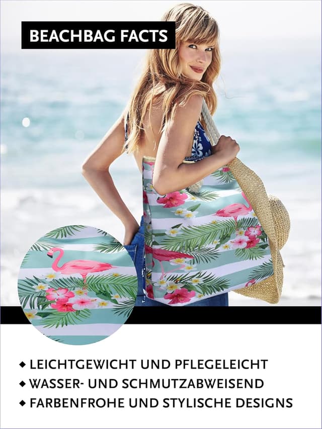 Detalle 2 de DonDon Strandtasche XXL mit Reißverschluss – Umhängetasche und Shopper Bag für den Beach Look