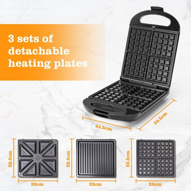 Detalle de Taylor Swoden Bruno 3‑in‑1 Sandwichmaker mit Waffeleisen- und Grillplatte, 1200 W (für 4 Sandwiches) – herausnehmbare Antihaftplatten