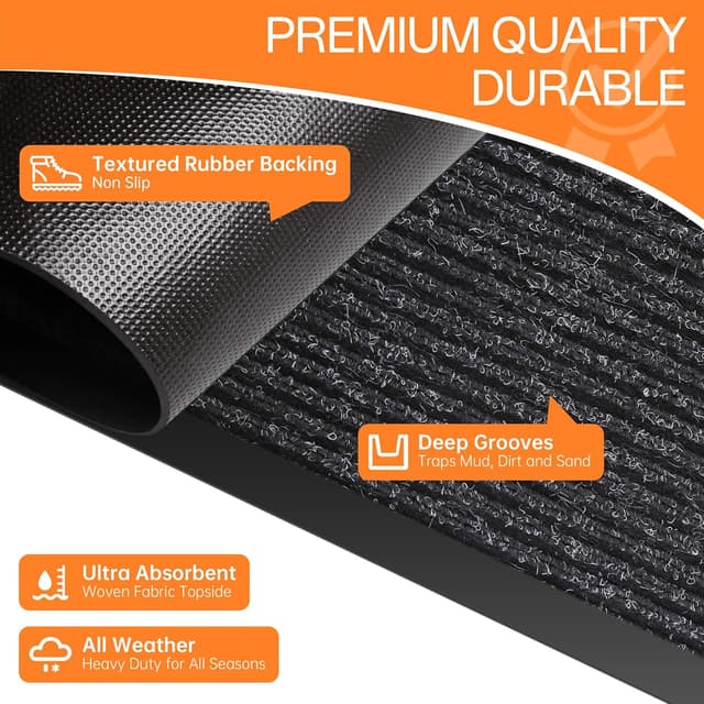 Detalle 2 de HOMEK Indoor Outdoor Door Mat (10' x 3') with Non-Slip Rubber Backing