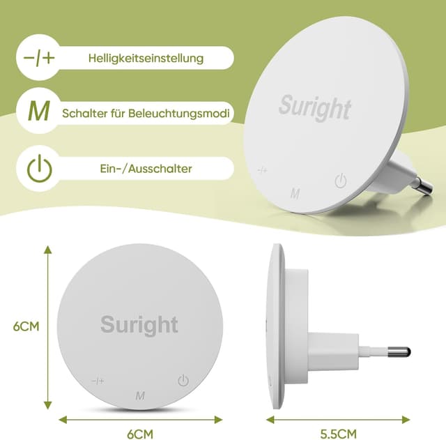 Detalle 2 de Suright Nachtlicht Steckdosen Duo 2700K