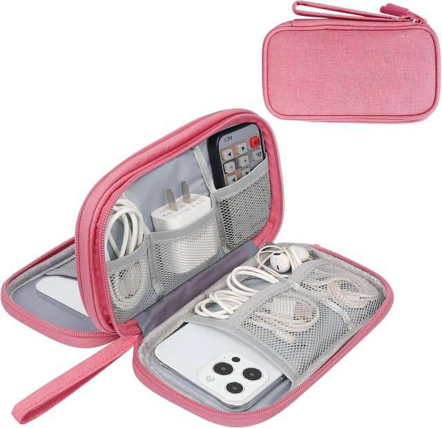 Detalle de Simpolor Simpolor Cable Organiser Bag (Double-Layer) in Pink – travel electronics accessories organiser