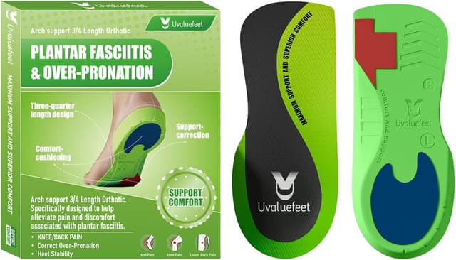Detalle de 3/4 Length Orthotic Insoles for Plantar Fasciitis, Flat Feet & Overpronation (Dual-Cushion Heel + Arch Support)