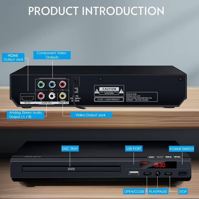 Detalle 2 de Full HD 1080p Upscaling DVD Player with HDMI Output (All-Region Free), USB Port, Remote & AV/HDMI Cable Included
