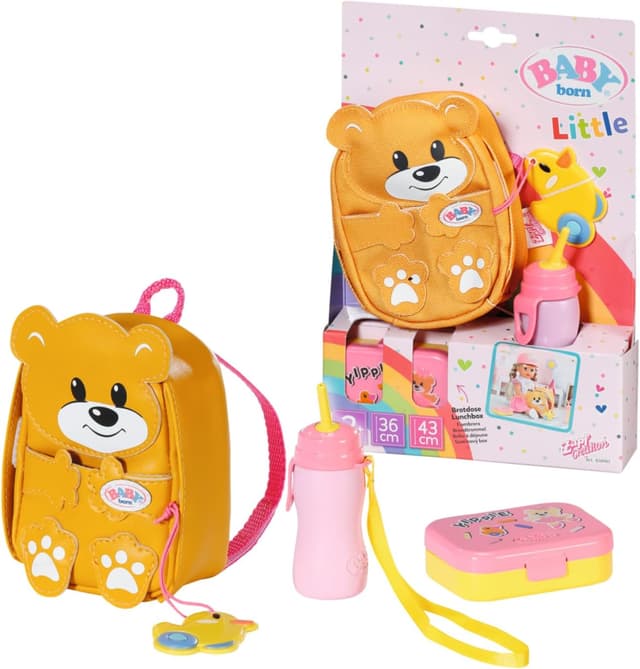 Detalle de BABY born Zapf Creation Kindergarten-Rucksack-Set 834961 (36 cm) in Bärenform mit Lunchbox & Trinkflasche, gelb