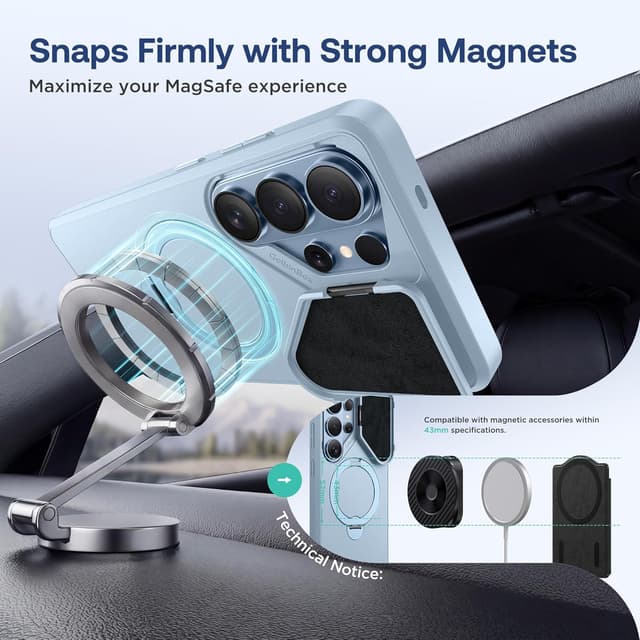 Detalle de GolbinBox 360 Adjustable Magnetic Stand Case for Samsung Galaxy S26 Ultra (Cream Blue) — Flip Camera Cover & Matte Anti-Slip Grip