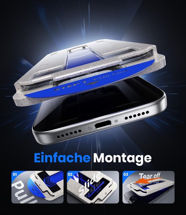 Detalle 2 de Hoerrye Privacy-Schutzfolie für iPhone Air (Panzerglas, 9H+), Sichtschutz 25° – 2 Stück, mit Einbau-Case