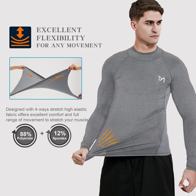 Detalle de MEETYOO Herren-Kompressionsshirt Langarm – atmungsaktives Fitness- und Laufshirt