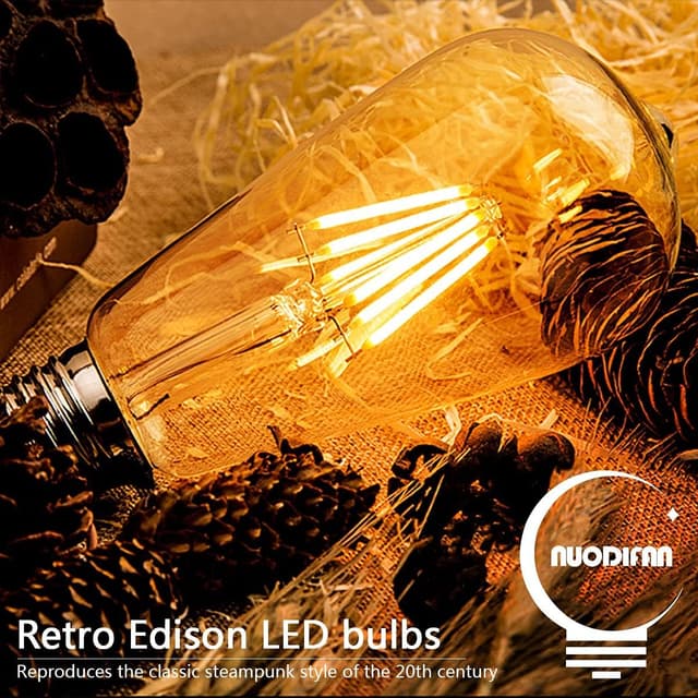 Detalle de NUODIFAN Edison Vintage dimmbar LED-Glühbirne E27, 3er-Set (8 W, 800 lm, warmweiß)